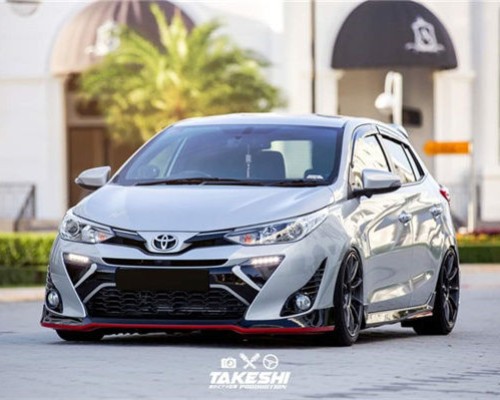 Beautiful lady modified Toyota Yaris lowered lady style